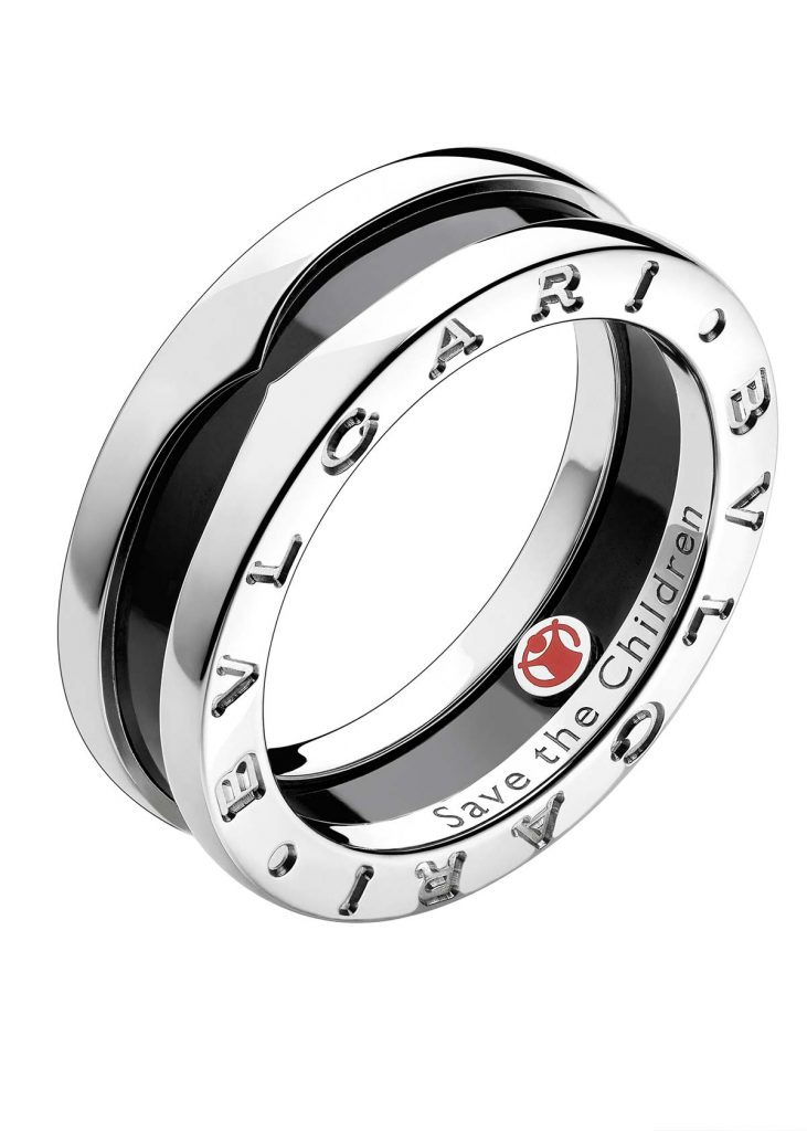 BVLGARI RING FOR SAVE THE CHILDREN SILVER AND BLACK CERAMIC