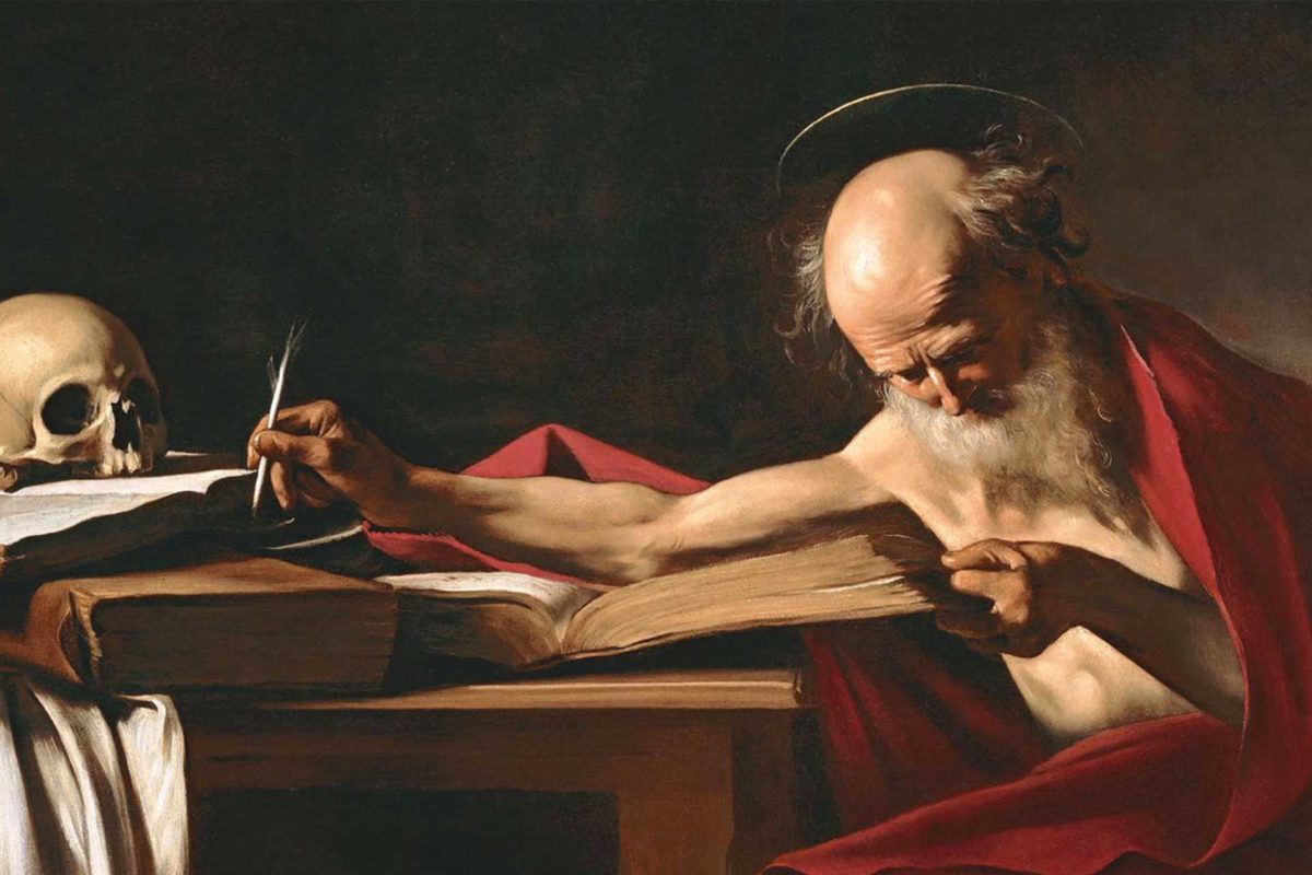 CARAVAGGIO, SAN GIROLAMO SCRIVENTE, 1605 CIRCA. IL DIPINTO È CONSERVATO A MALTA, NELLA CATTEDRALE DI SAN GIOVANNI A LA VALLETTA.