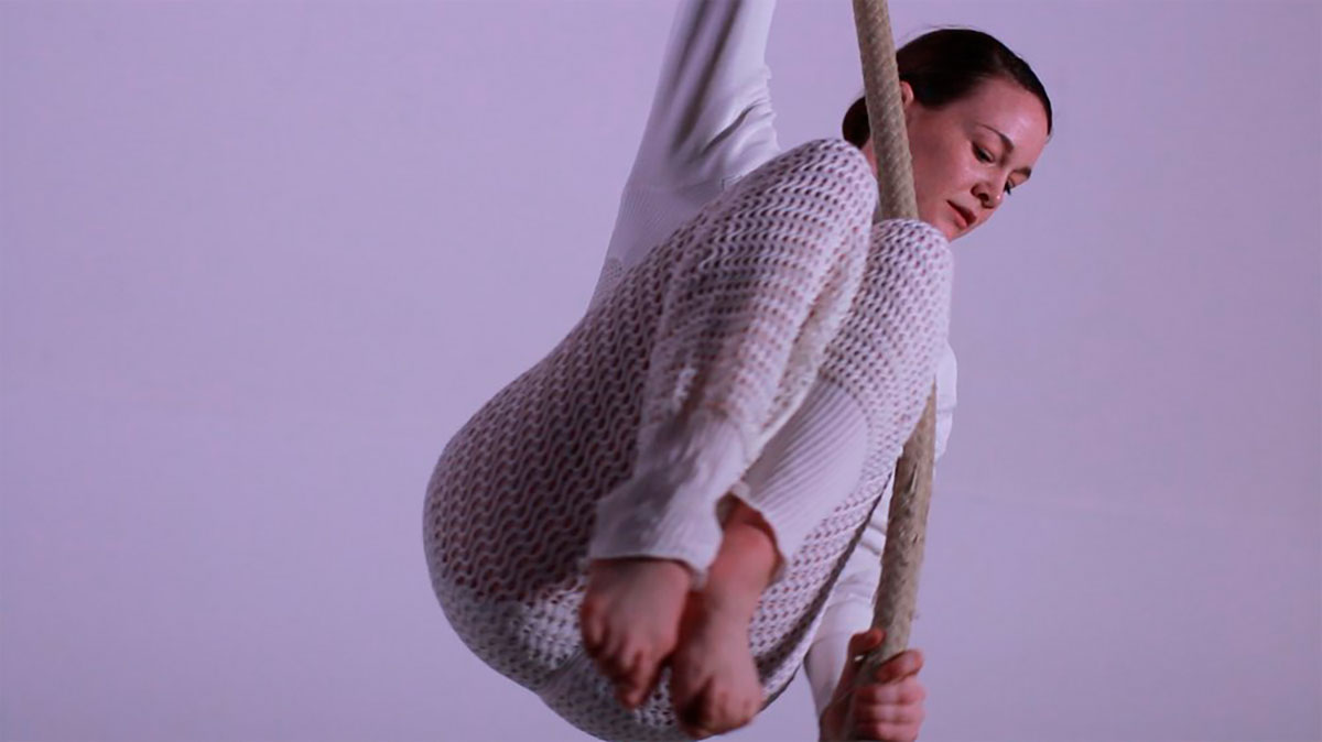 'KNITWEAR ON AIR', A SERIES OF AERIAL DANCE SEQUENCES IN PERFORMANCE KNIT BODYSUIT PERFORMED BY ANNA MC DONNELL