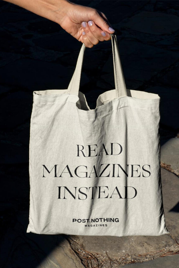 ‘Read Magazine Instead’ dust bag merch