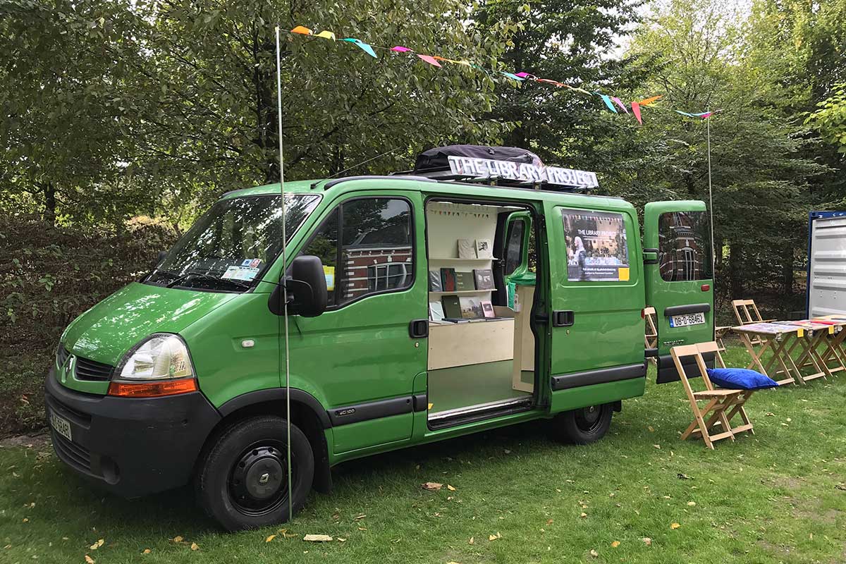 The library project, in a van, pop up store
