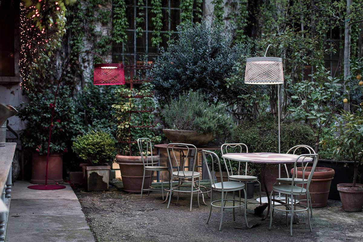 Outdoor Mari & Co Milan Twiggy Grid Lamp Marc Sadler Studio Garden Court