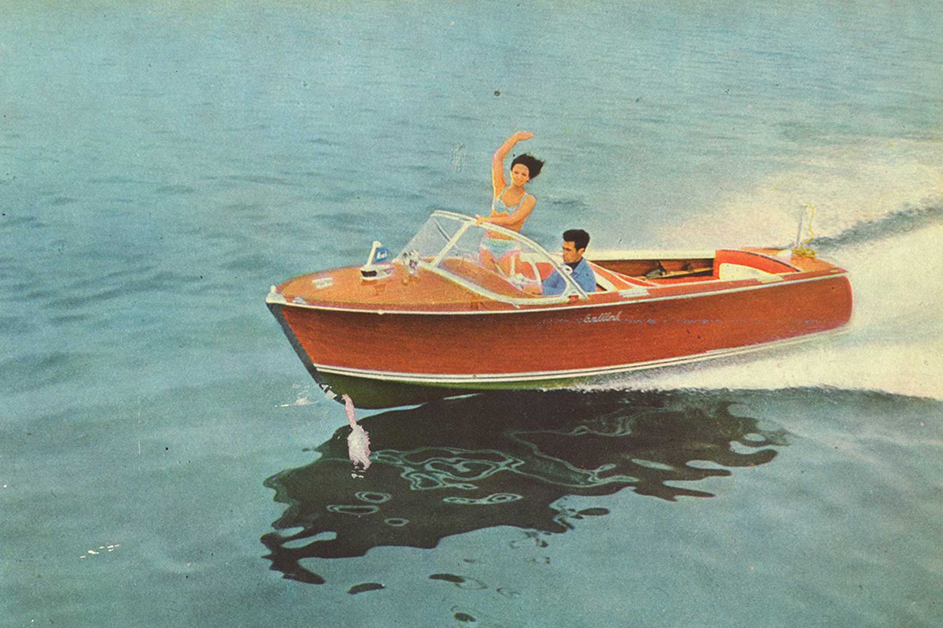 The Bellini 'Atlantic' motorboat in a representation of the 1960s