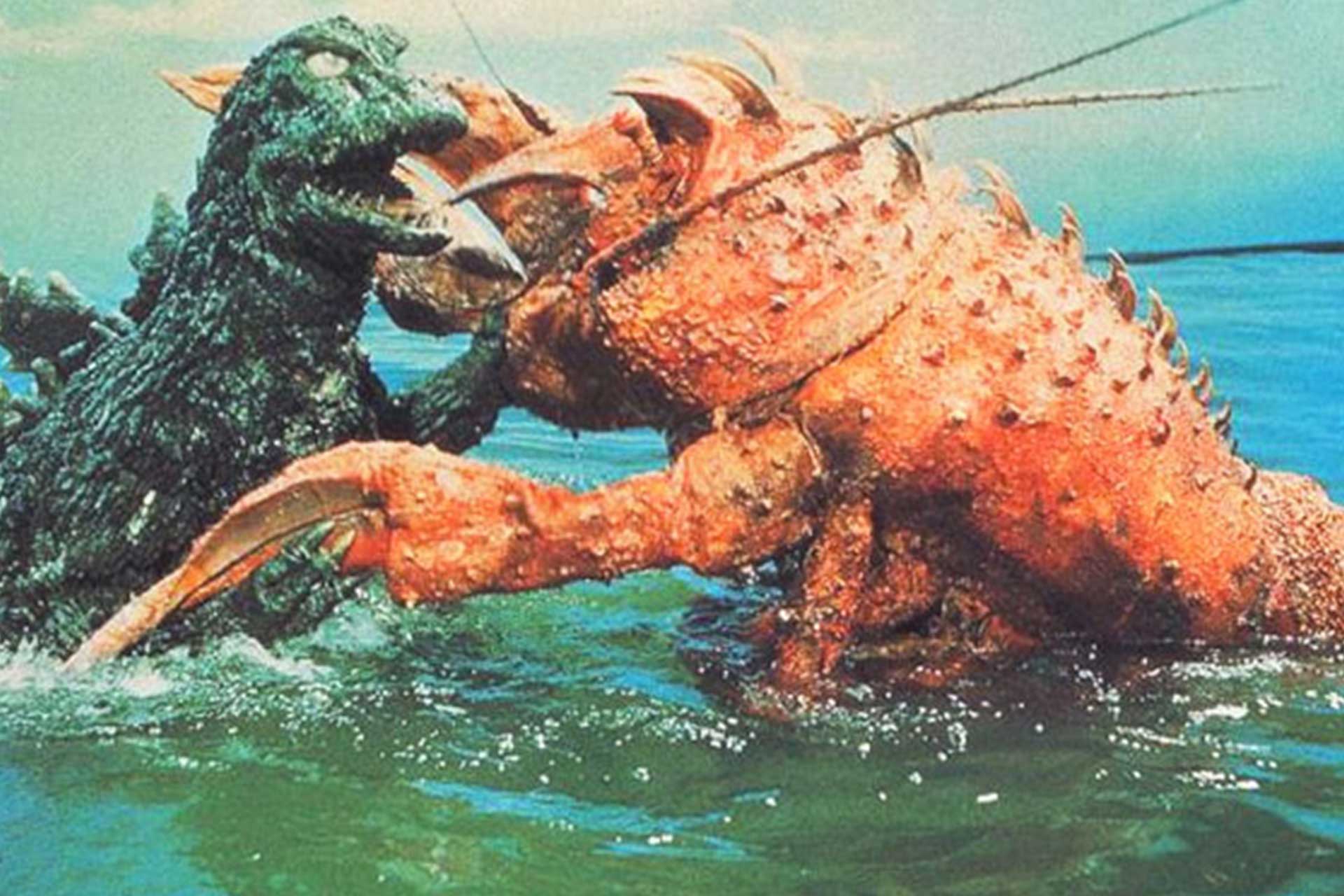 From the series ‘Cinemassacre's Monster Madness,’episode 7, Godzillathon against a gigantic shrimp