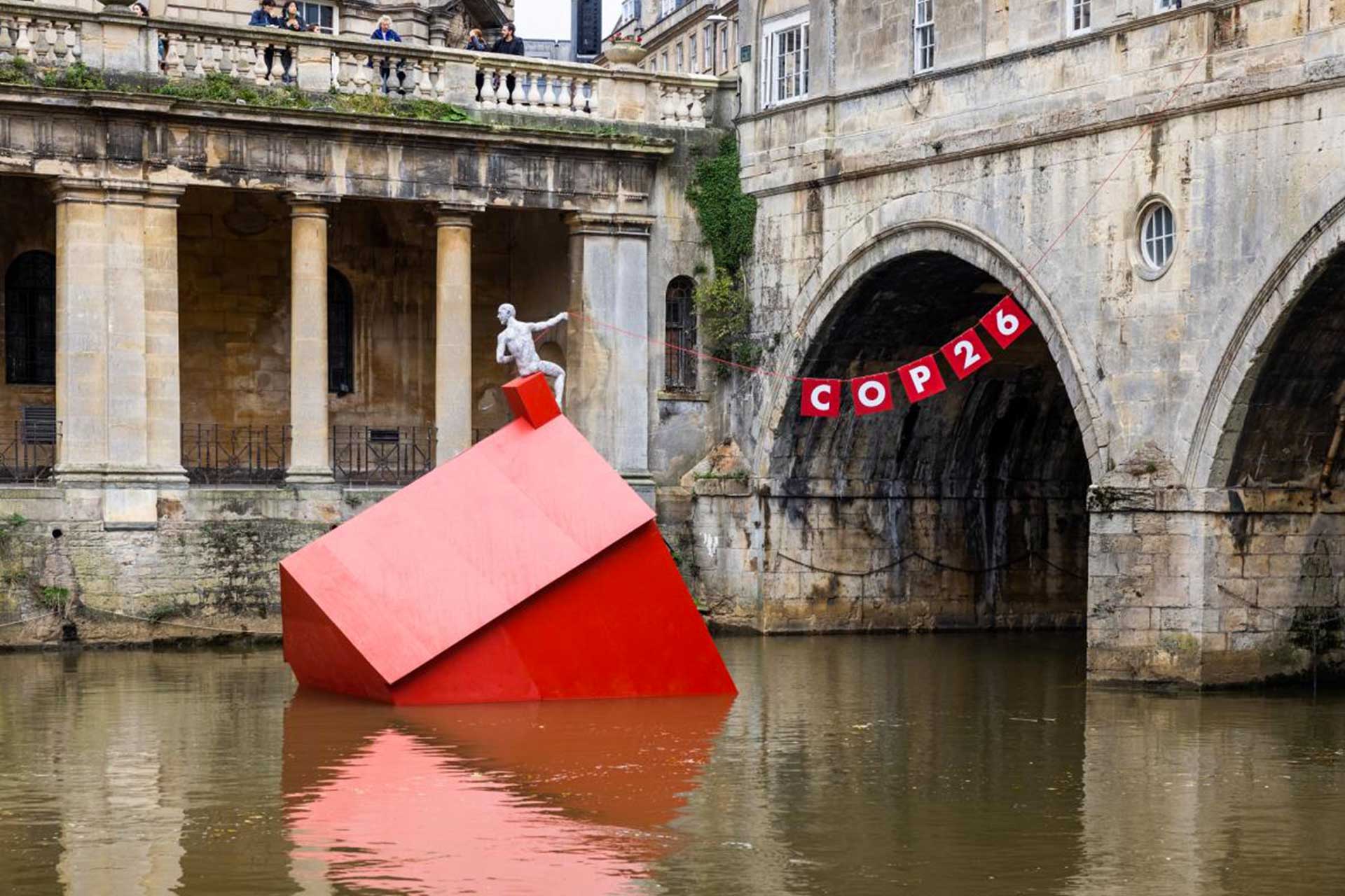 An installation of a 'Sinking House' partly submerged to highlight climate change ahead of COP26, in Bath, Britain, Oct. 26, 2021, image somersetcountygazette
