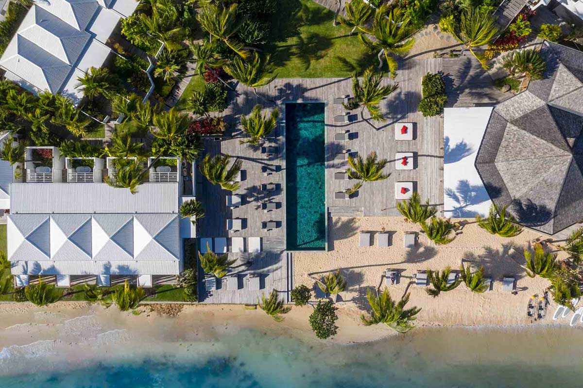 The hotel Le Sereno St. Barths. Aerial view, photography Pg Silver