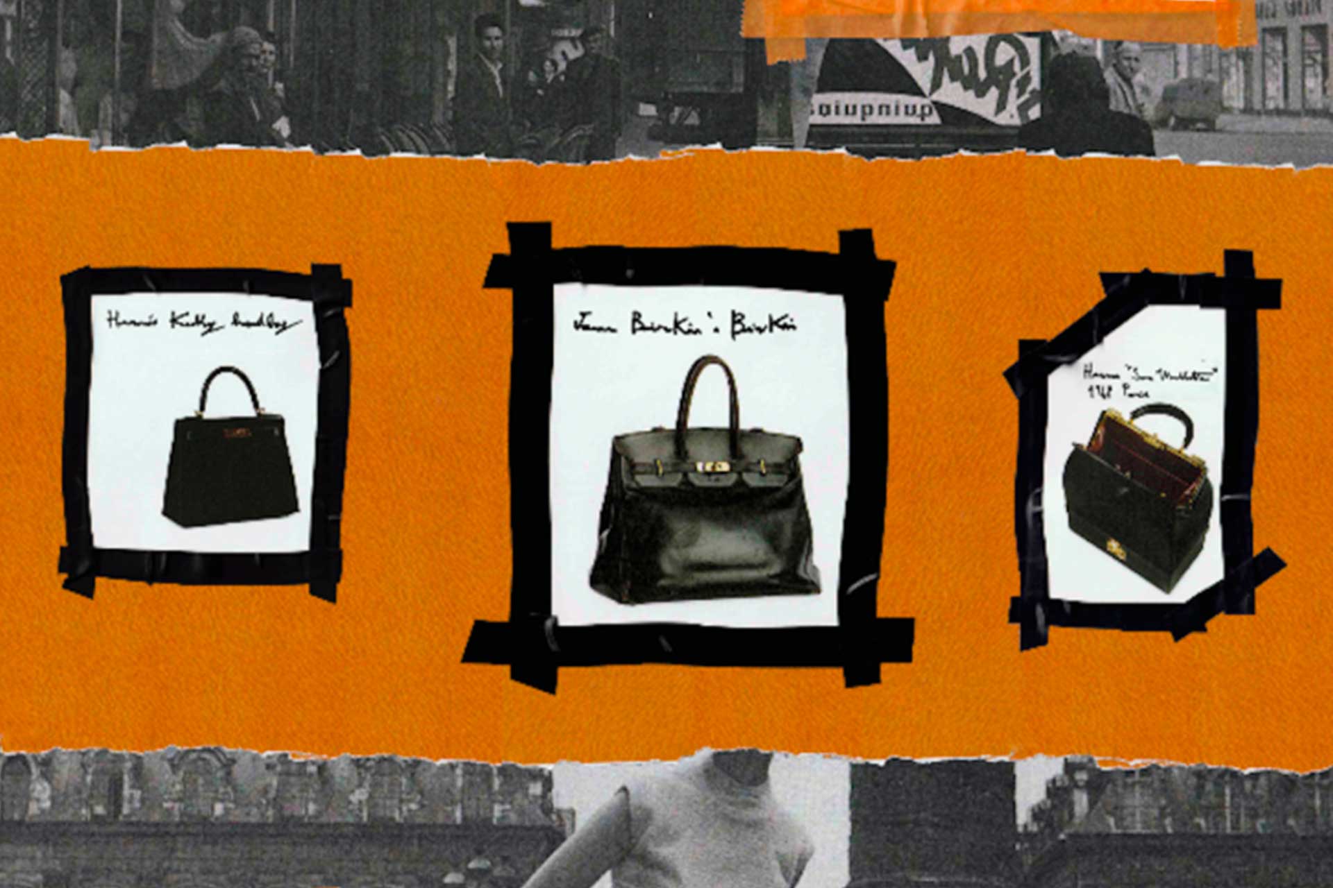 Lampoon, Hermès bags, artwork by Alessandro Gobello