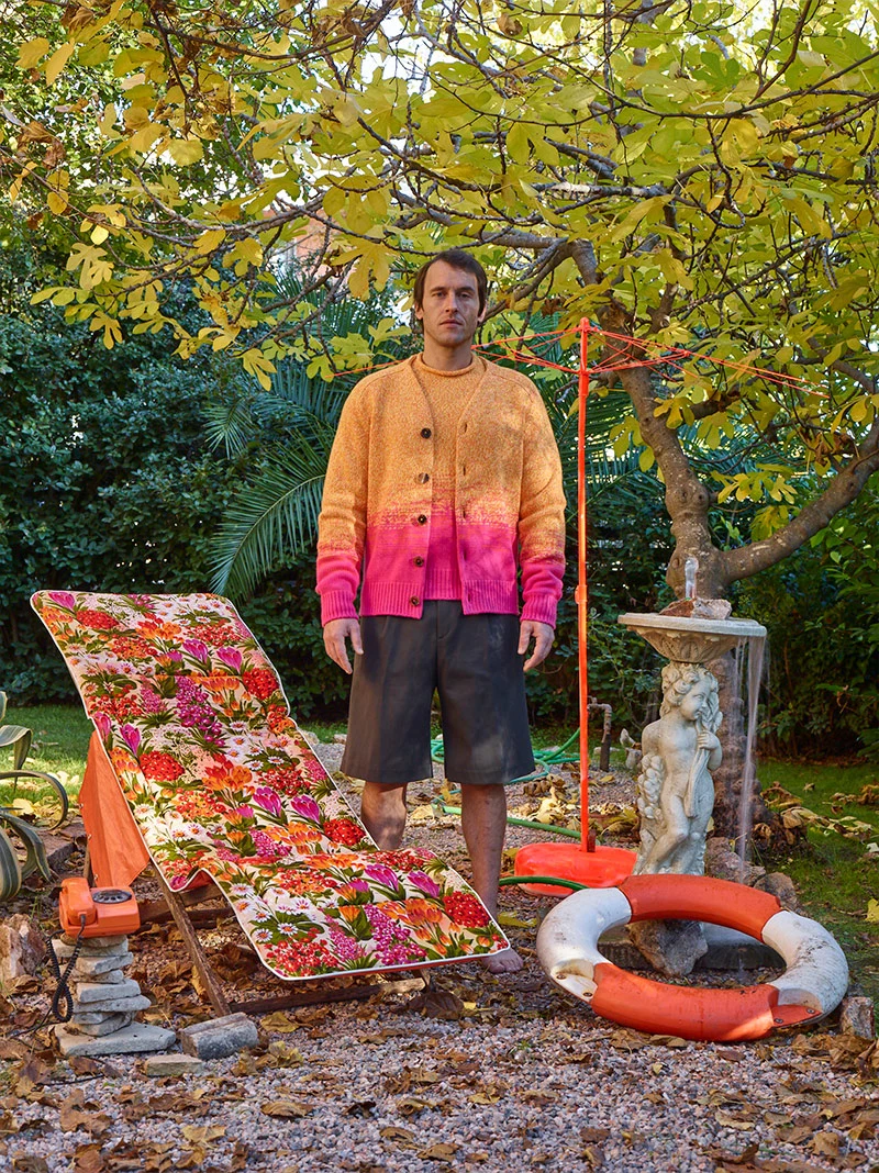 Cardigan, top and pant Hermés Installation and photography Petros Efstathiadis