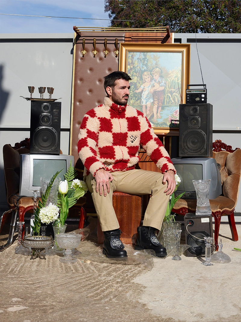 Jacket, pants and shoes Louis Vuitton Installation and photography Petros Efstathiadis