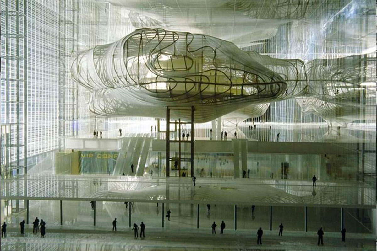 La Nuvola building designed by Massimiliano Fuksas host the new Congress in the district Eur of Rome.