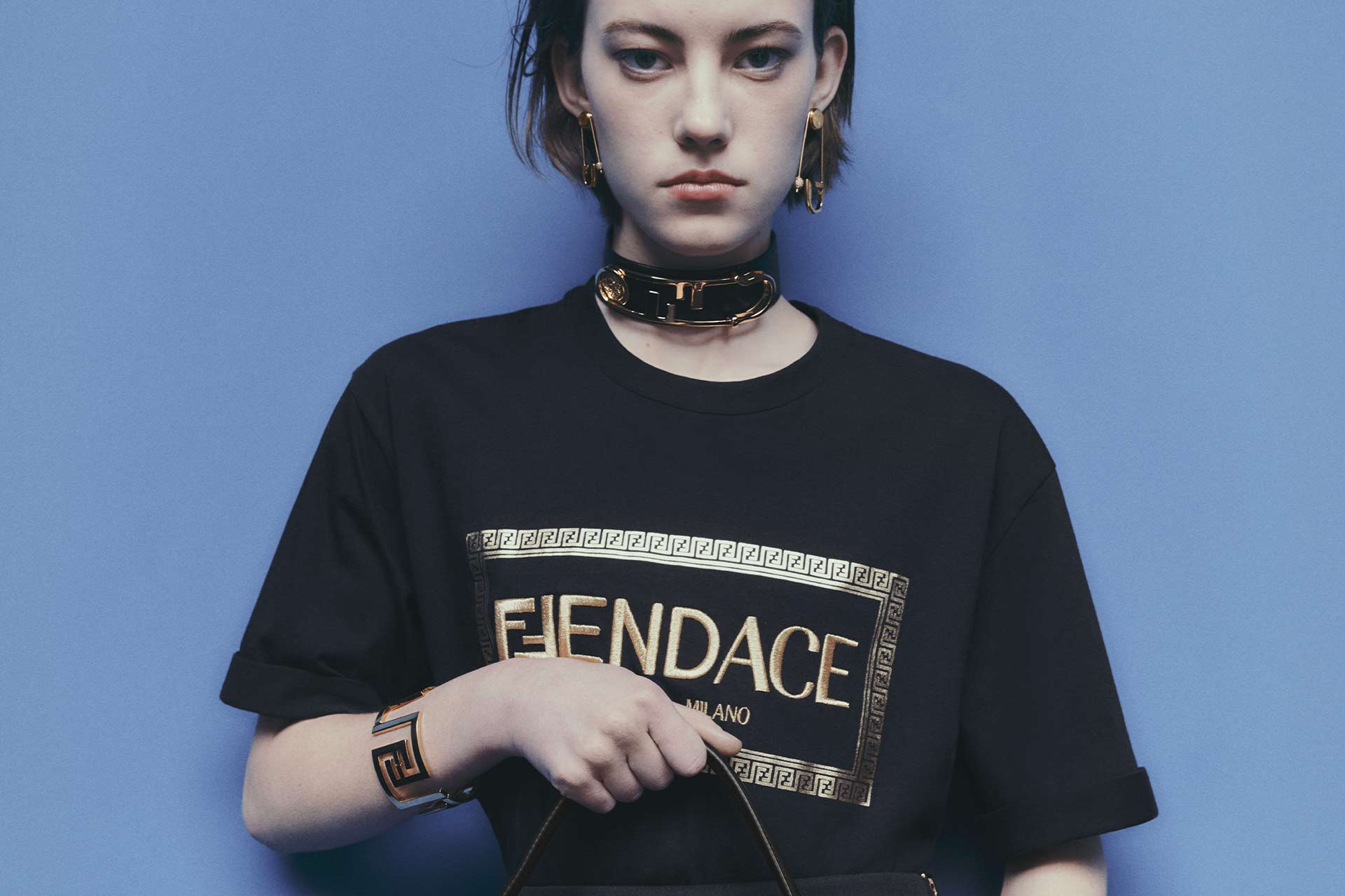 Fendi x Versace Fendace Gold Tone Choker Necklace Fendi