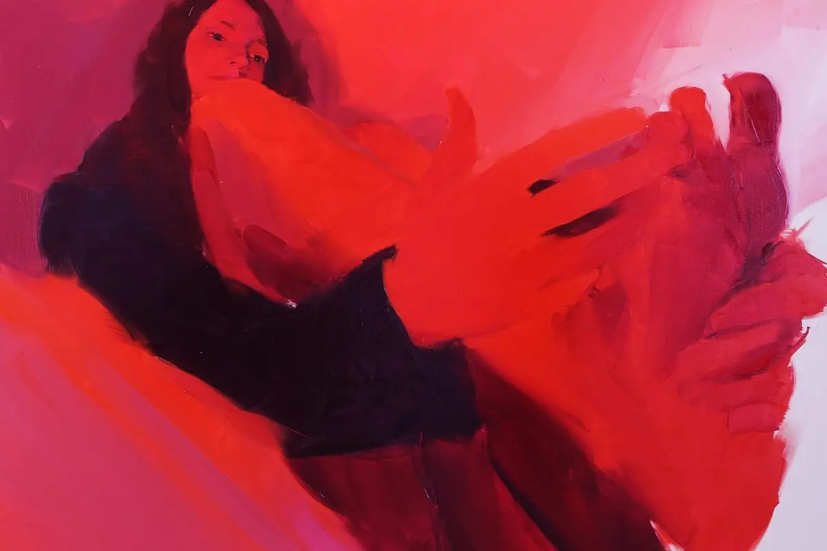Andrea Fontanari, Portrait in vermillion red, 2022. Courtesy Boccanera Gallery