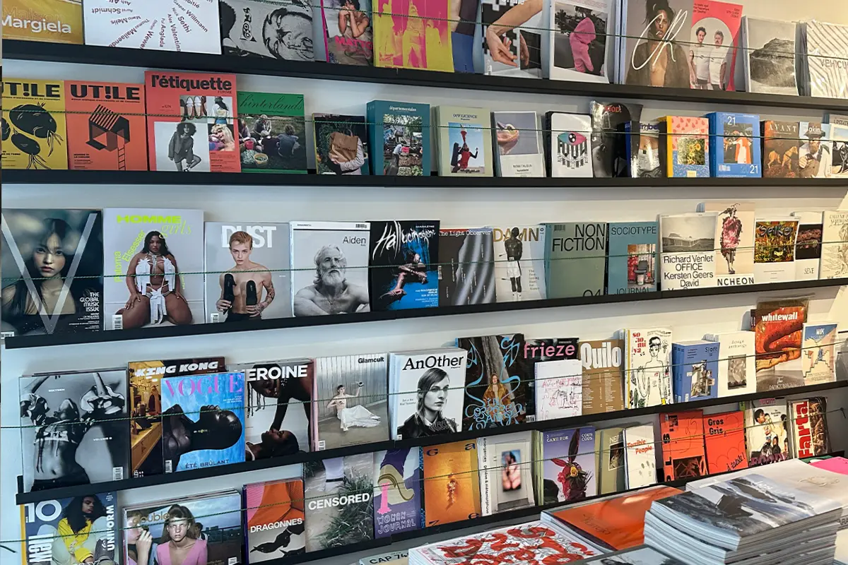 The Cahier Central store is covered in magazines from head to toe