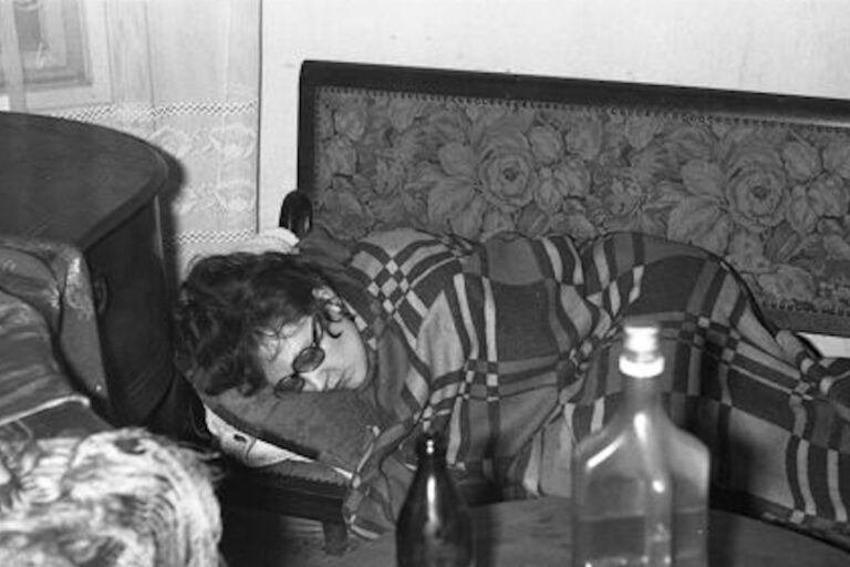 Lampoon, drunk girl sleeping in glasses, home party 1970’s Hungary