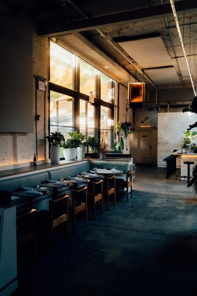 Restaurant section at Public Records NYC before brunch service