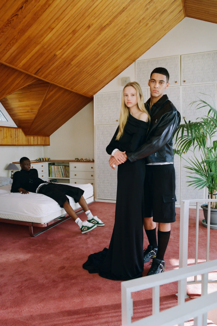 Sweater and shorts Supreme, shoes and socks stylists own, belt Givenchy, dress Ferragamo; jacket and sweatshorts Supreme, shoes Nike