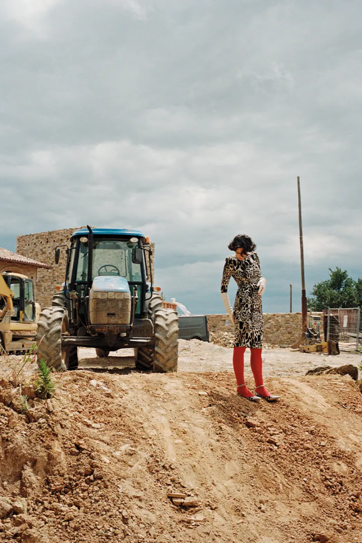 Franziska wears dress and shoes ALEXANDRE VAUTHIER, tights FALKE, gloves ACNE STUDIOS. Photography Luke Wassmann