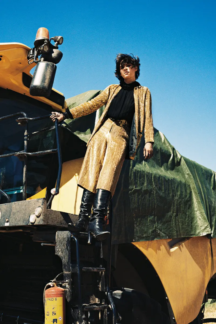 Franziska wears shirt, jacket, pants and shoes CELINE BY HEDI SLIMANE, gloves AGNELLE. Photography Luke Wassmann