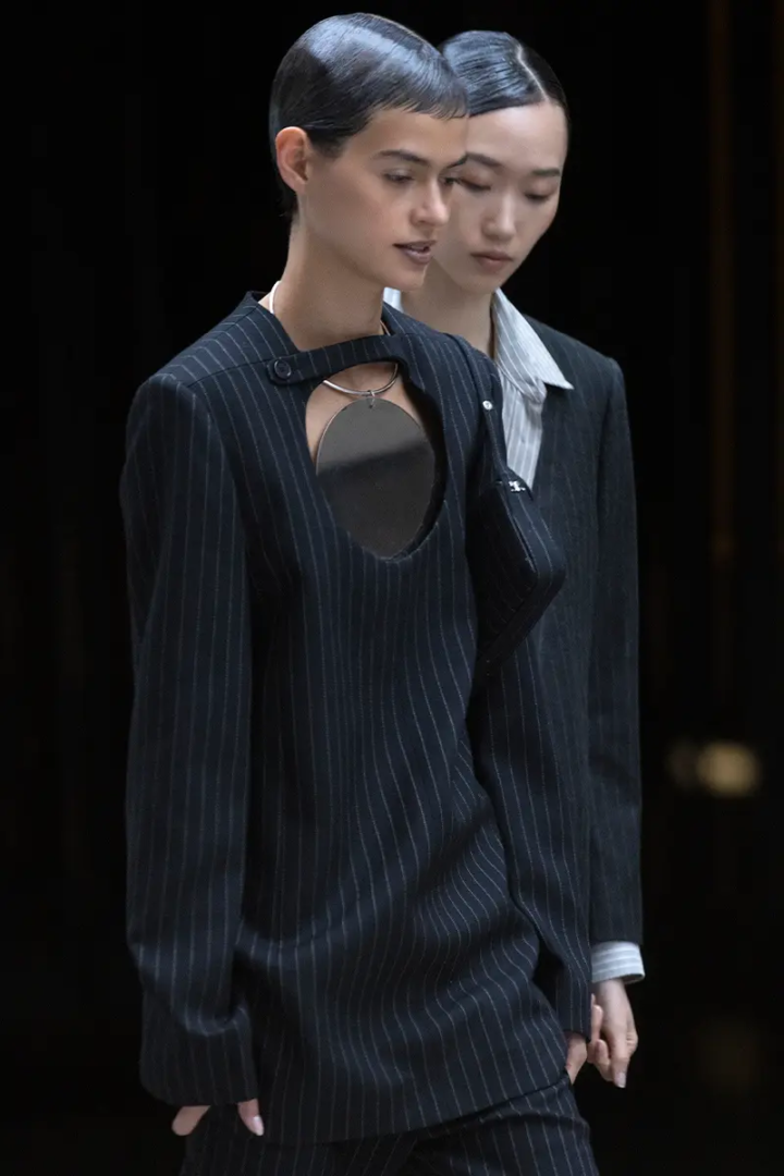 blouse, pants, bag and necklace Courrèges; suit and shirt Celine Homme. Photography Winter Vandenbrink