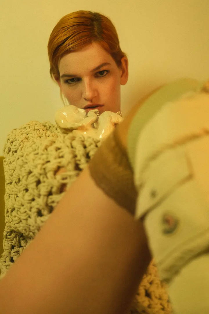 Angèle Metzger wearing jumper Prototipo Studio. Photography Erick Faulkner, styling Julia Jezequiel
