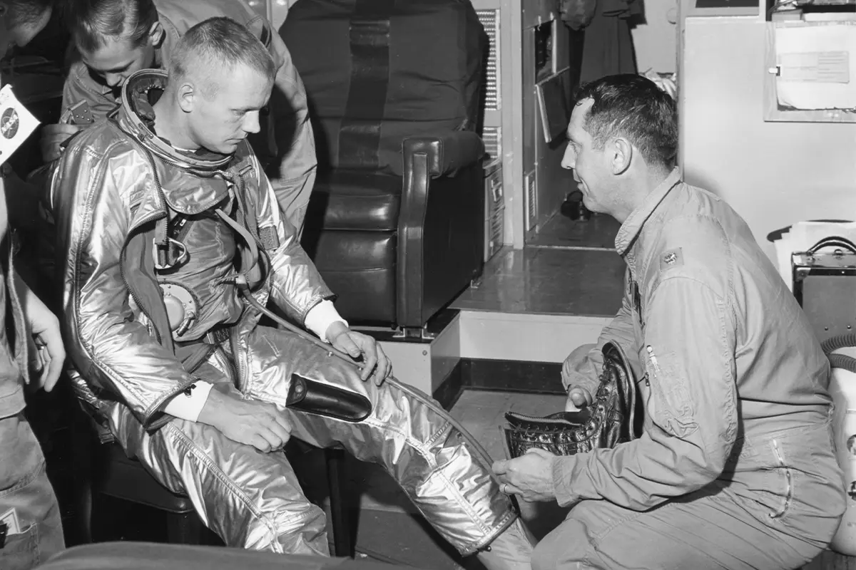 Lampoon, Neil Armstrong dons his MC-2 suit before his first X-15 flight