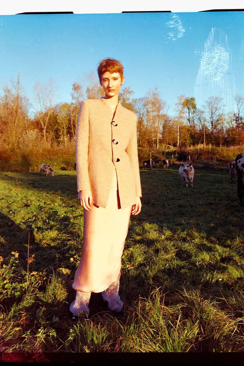 Lampoon, Jacket, dress, pants and shoes Giorgio Armani. Photography Yohann Truminski, styling Juliette Da Luz