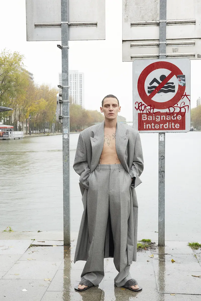 Coat and pants Givenchy, slippers Dries Van Noten. Photography Jeanne Lucas, stylist Daria Di Gennaro