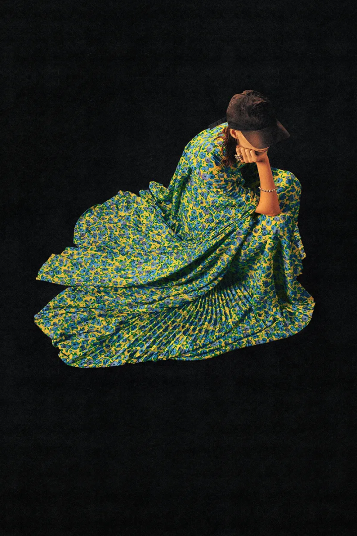 Dress Balenciaga, cap stylist own. Photography Jeremy Soma.