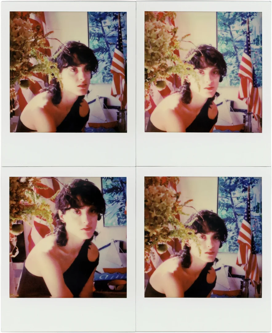Maxima Cortina in front of Gio Black Peter's painting - Slava Mogutin, Fire Island Polaroids, 2019
