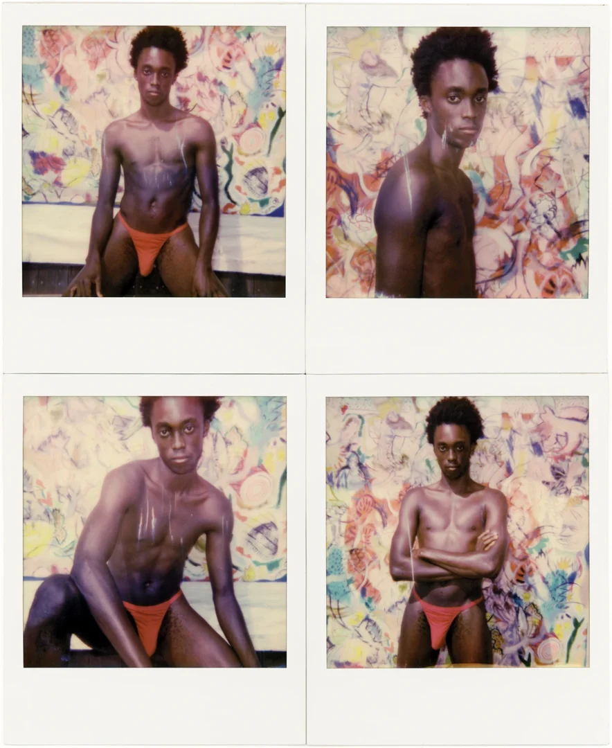 Nile in front of Gio Black Peter's painting. Slava Mogutin, Fire Island Polaroids, 2019