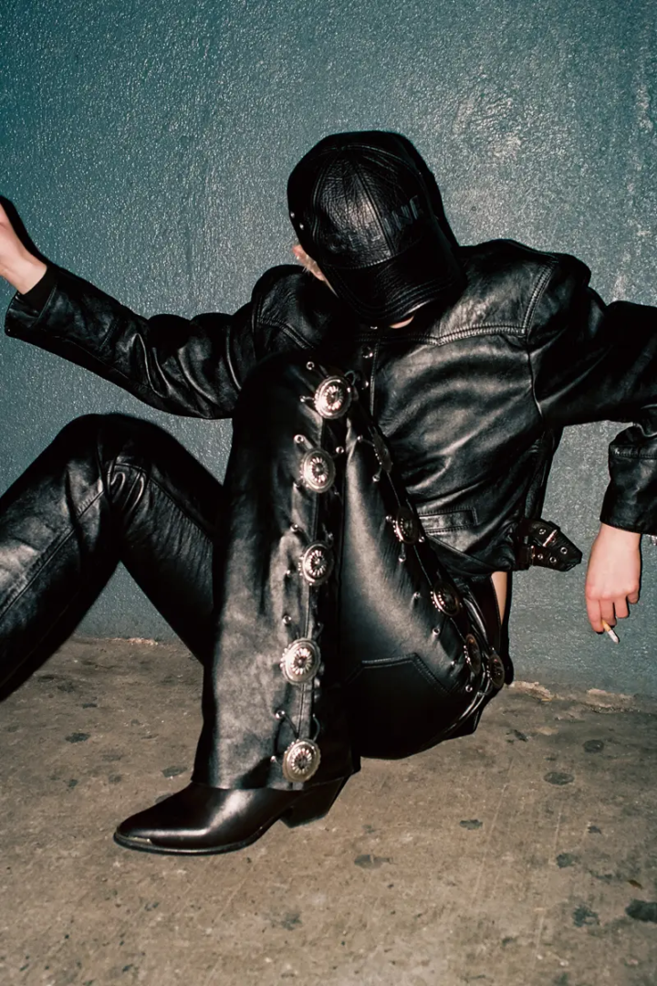 Stella Rose Gahan wearing full leather look Celine by Hedi Slimane. Photography Jiro Konami, styling Caitlan Hickey.