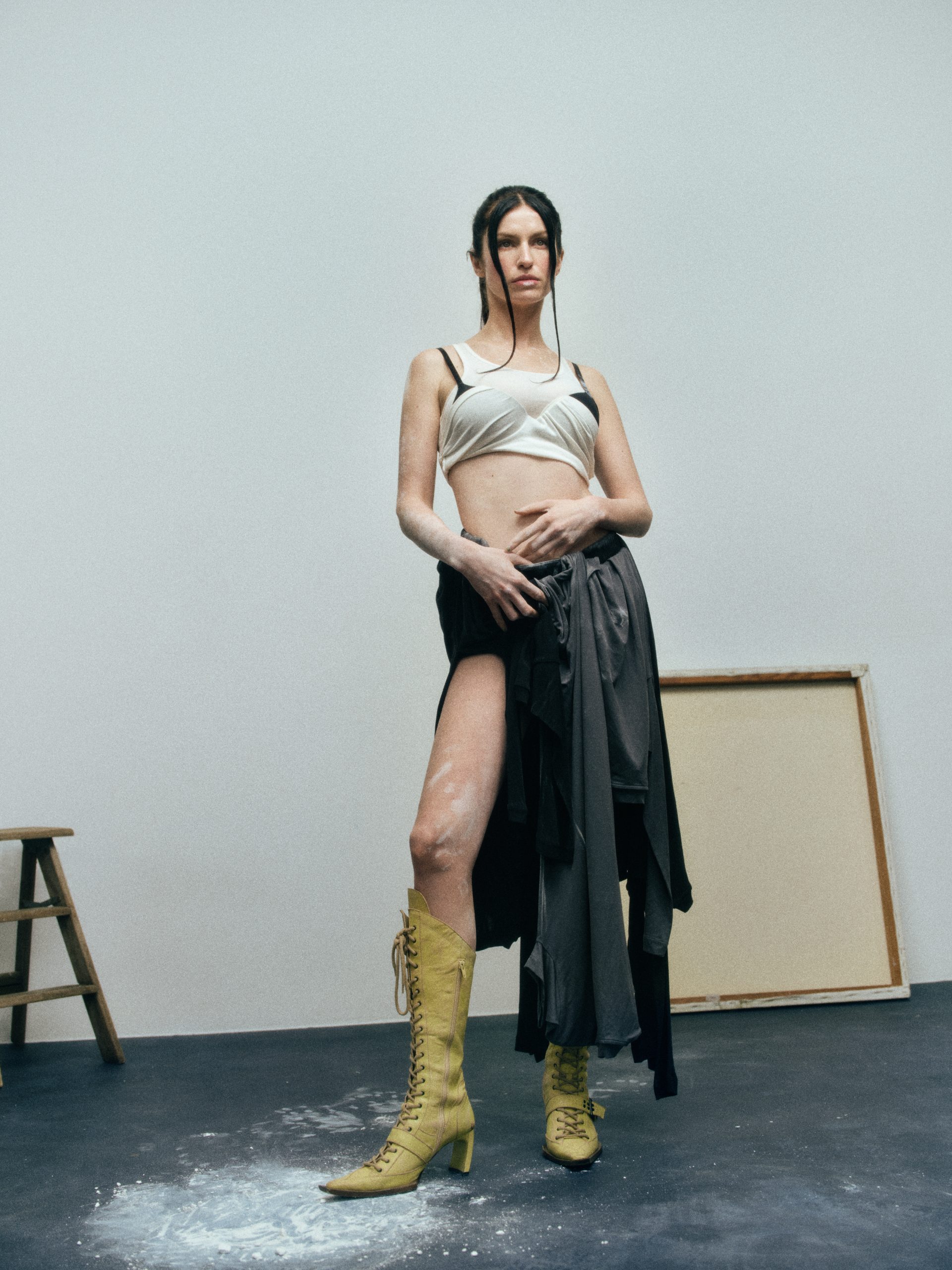 Tali Lennox wears top and skirt Acne Studios, boots KNWLS. Photography Olivia Malone, styling Carolina Orrico