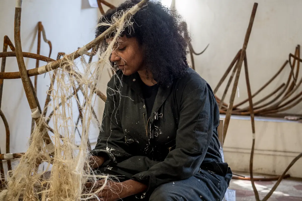 Dominique White in her studio in Todi, Italy; Zouhair Bellahmar ph