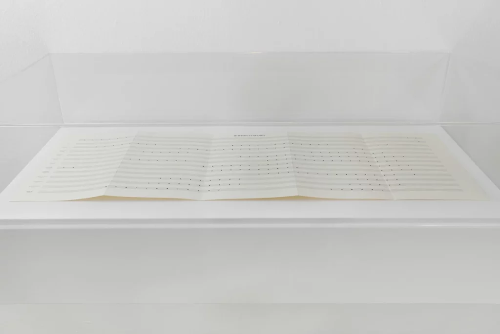 Je m'appelle Olympia, Action for House Lights' score, digital print on music paper cm 102 x 34, 2012 - 2023