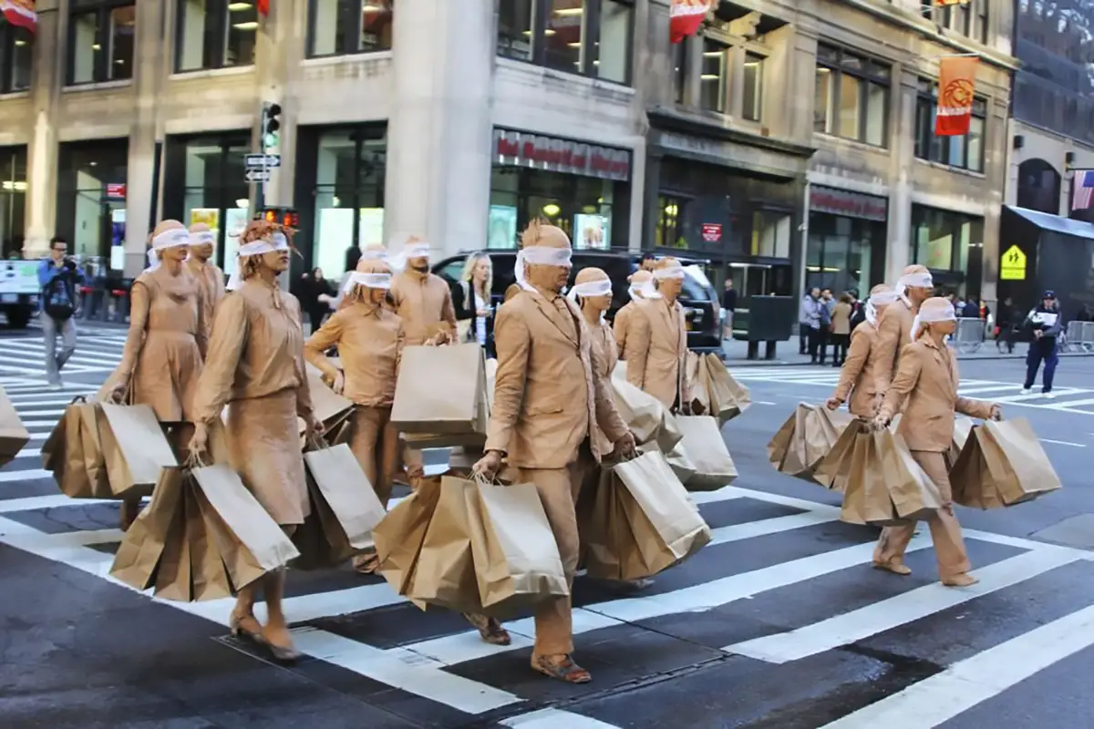 Blind consumerism in NYC, created by Ivan Farias. Photography Aaron Weiss