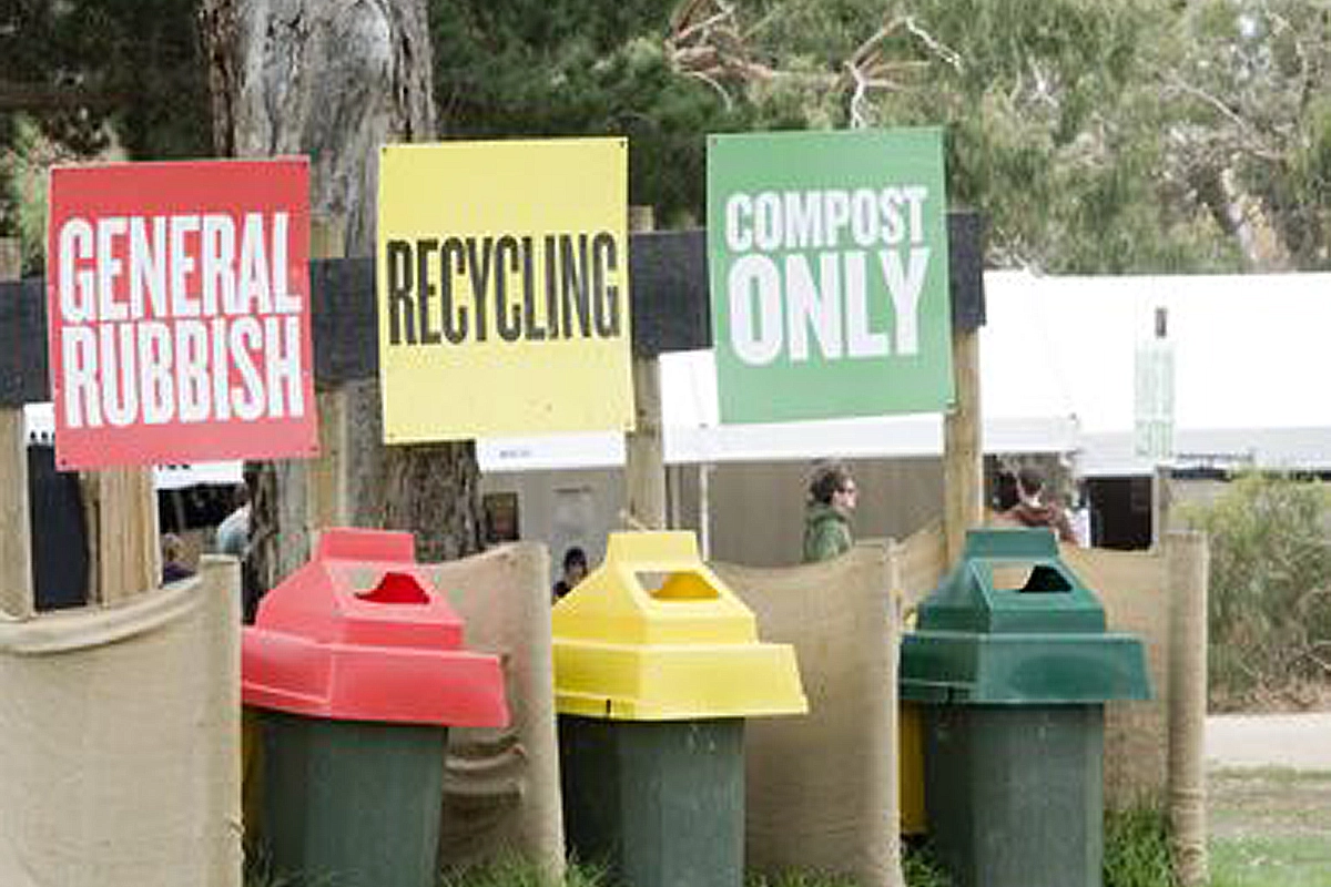 trash cans on festival recycle general waste