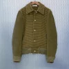 PRT.072.392 Velvet chenille corduroy hemp bomber jacket. Hemp and cotton fabric in a mud green color, with chenille knitted details - a unique piece Front