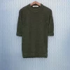 Hemp knitwear t-shirt Garter stitch PRT.010.211 Three-quarter sleeves t-shirt, three-dimensional knitwear and experimental weaving with hemp yarns, updating the traditional Garter stitch on a contemporary textile Front