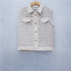 PRT.060.301 Handwoven Hemp Vest with Canvas Details and Brass Buttons