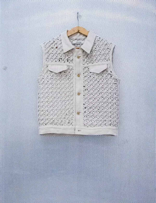 PRT.060.301 Handwoven Hemp Vest with Canvas Details and Brass Buttons