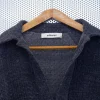 PRT.040.014 Hemp and Cotton Jacquard Polo Shirt / Check Pattern, Charcoal Grey Color Textile