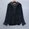 PRT.040.014 Hemp and Cotton Jacquard Polo Shirt / Check Pattern, Charcoal Grey Color Textile