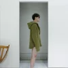 PRT.042.016 Hemp corduroy oversized hoodie - crafted from a blend of hemp and cotton, this eco-friendly hoodie offers a comfortable oversized fit and unique texture. Model Shot Side