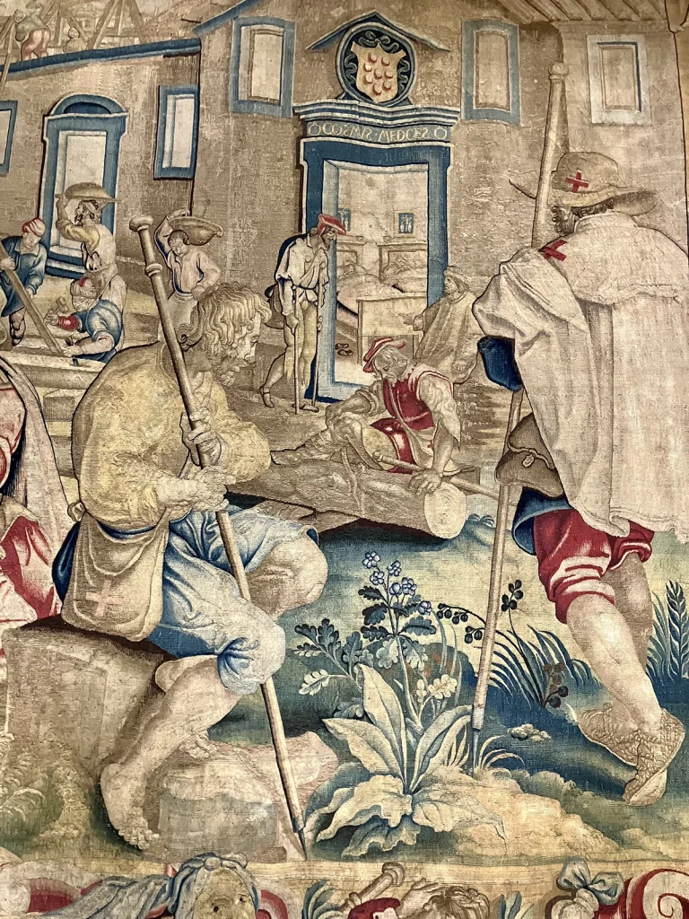 JAN VAN DER STRAET (DISEGNO E CARTONE) E COSIMO SQUILLI (TESSITURA IN BASSO LICCIO), COSIMO IL VECCHIO FA COSTRUIRE IN GERUSALEMME UN OSPEDALE PER I PELLEGRINI (dettaglio),1571 circa