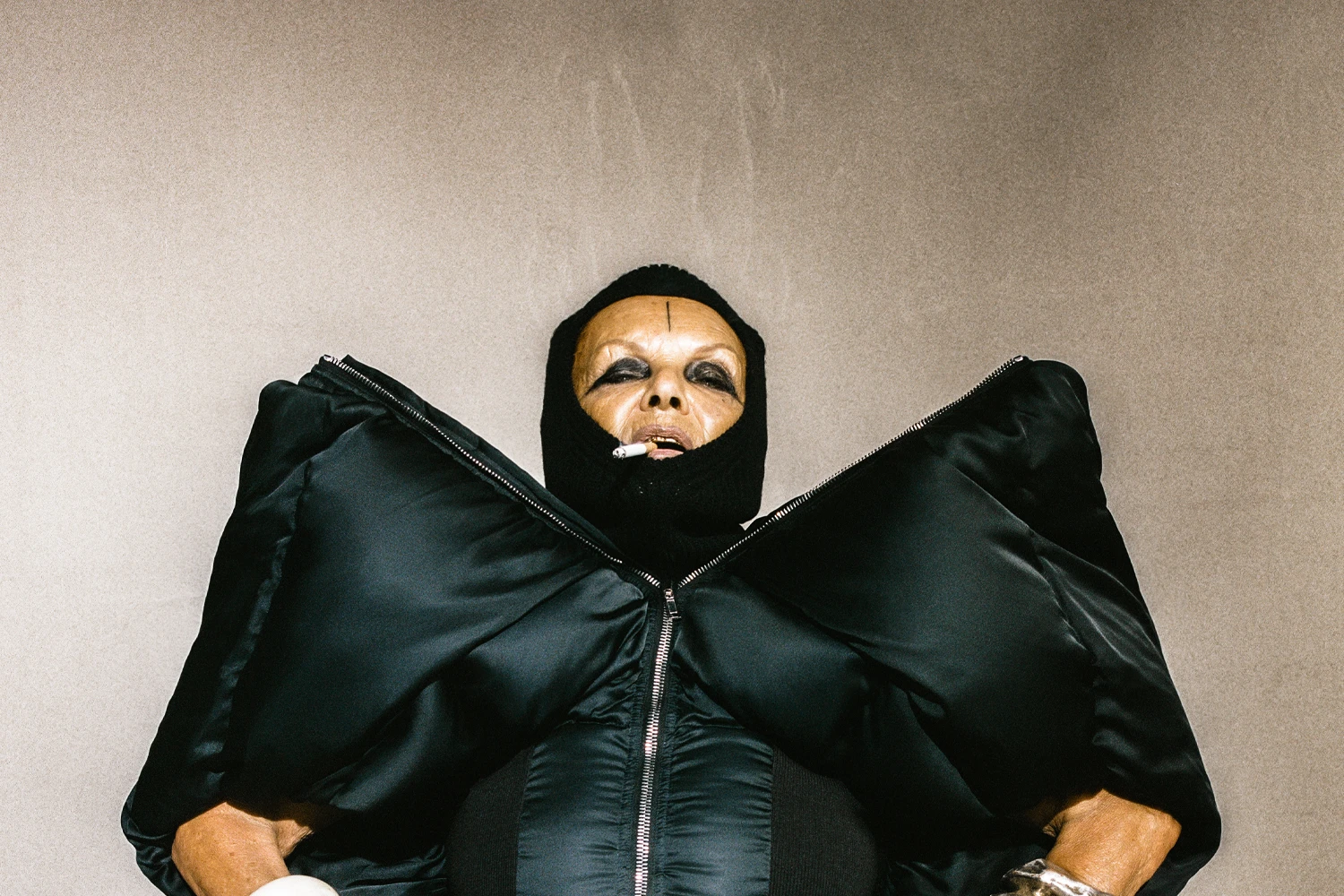 Michèle Lamy shoot by Tarek Mawad, styling Calvin Nymon. Full look Rick Owens Fall 24