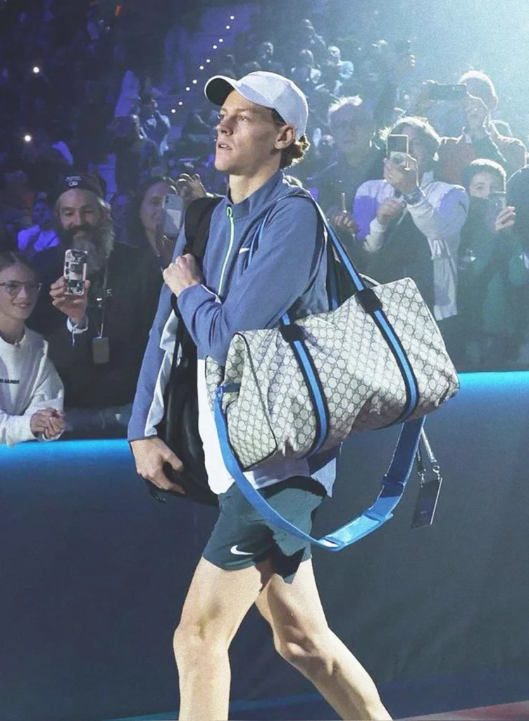 Jannik Sinner during ATP Finals wearing a Gucci bag