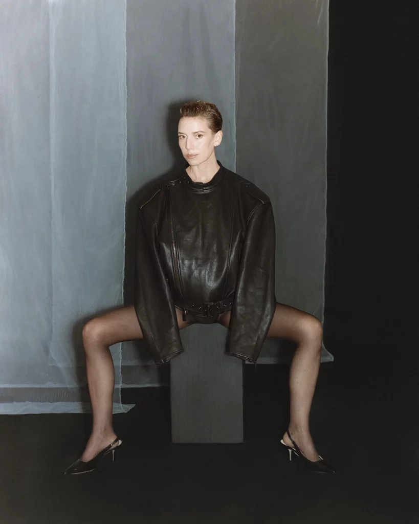 Leather jacket Emporio Armani FW24 mens collection. Photography Kobe Wagstaff, styling Tamia Mathis