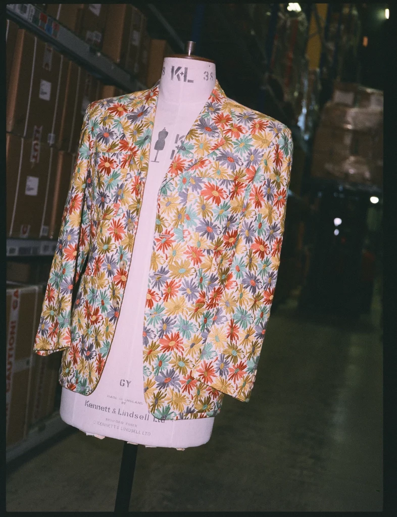 SS 1998 men’s red and gold devore velvet blazer bottom. SS 1990 men’s blazer with embroidered daisies