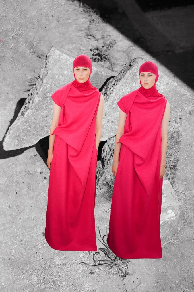 dress and headscarf Issey Miyake. Photography Guy Bolongaro, styling Lottie Collins
