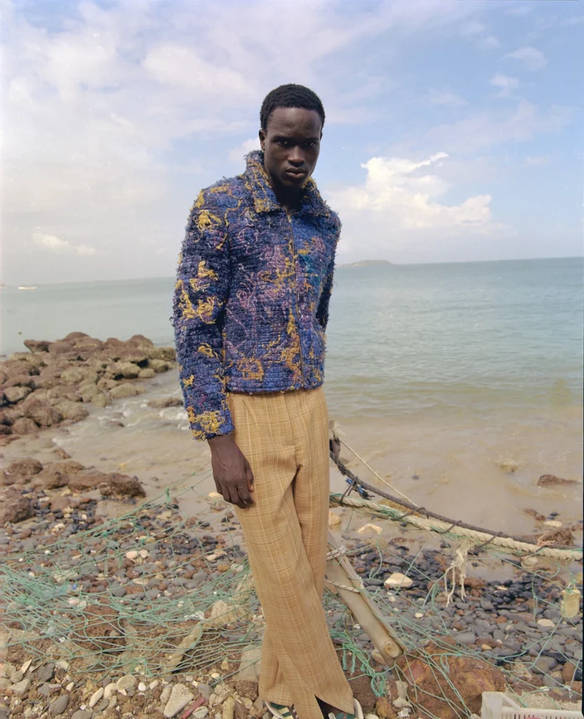 Ibrahima wears Lukhanyo Mdingo, shoes Wales Bonner
